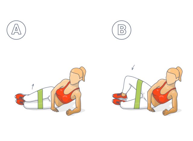 clamshell exercise with resistance band illustration of butt toning exercise